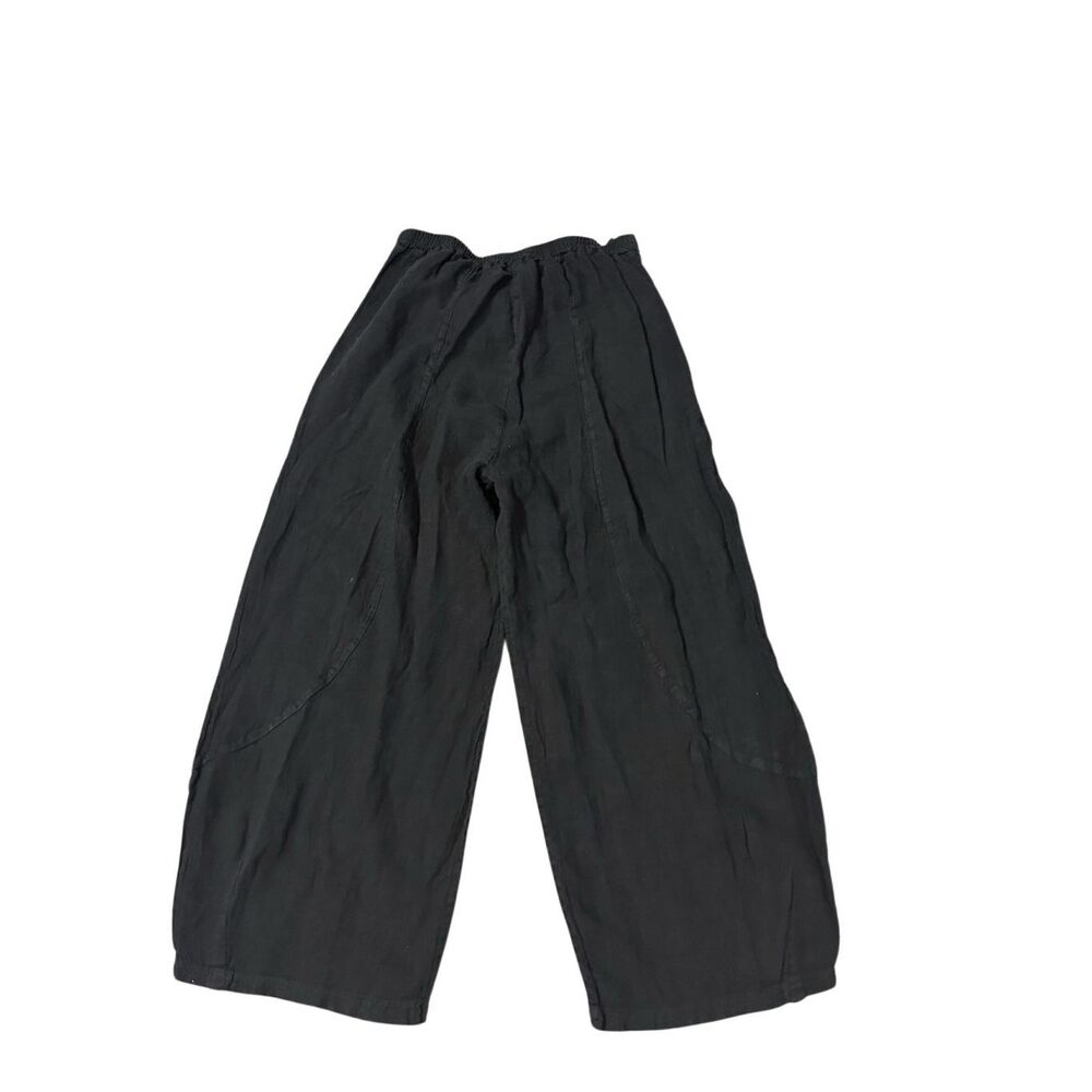 Inizio black charcoal linen wide leg cropped pants M Lagenlook - Picture 8 of 10